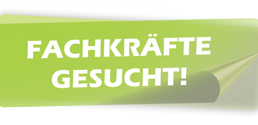 Fachkräfte gesucht! Transparent, aufgerollte Ecke