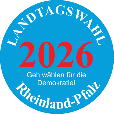 Runder Button Landtagswahl Rheinland-Pfalz 2026 – Geh wählen für die Demokratie!