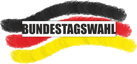 Deutschlandfarben in Wellenform mit Schriftzug Bundestagswahl