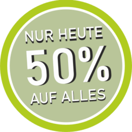 Button Nur heute – 50% – auf alles